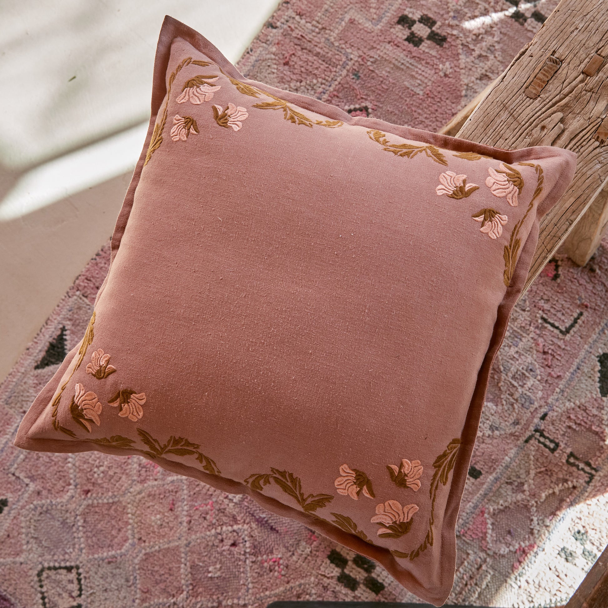 Hemp Cushion Cover Floral Tan