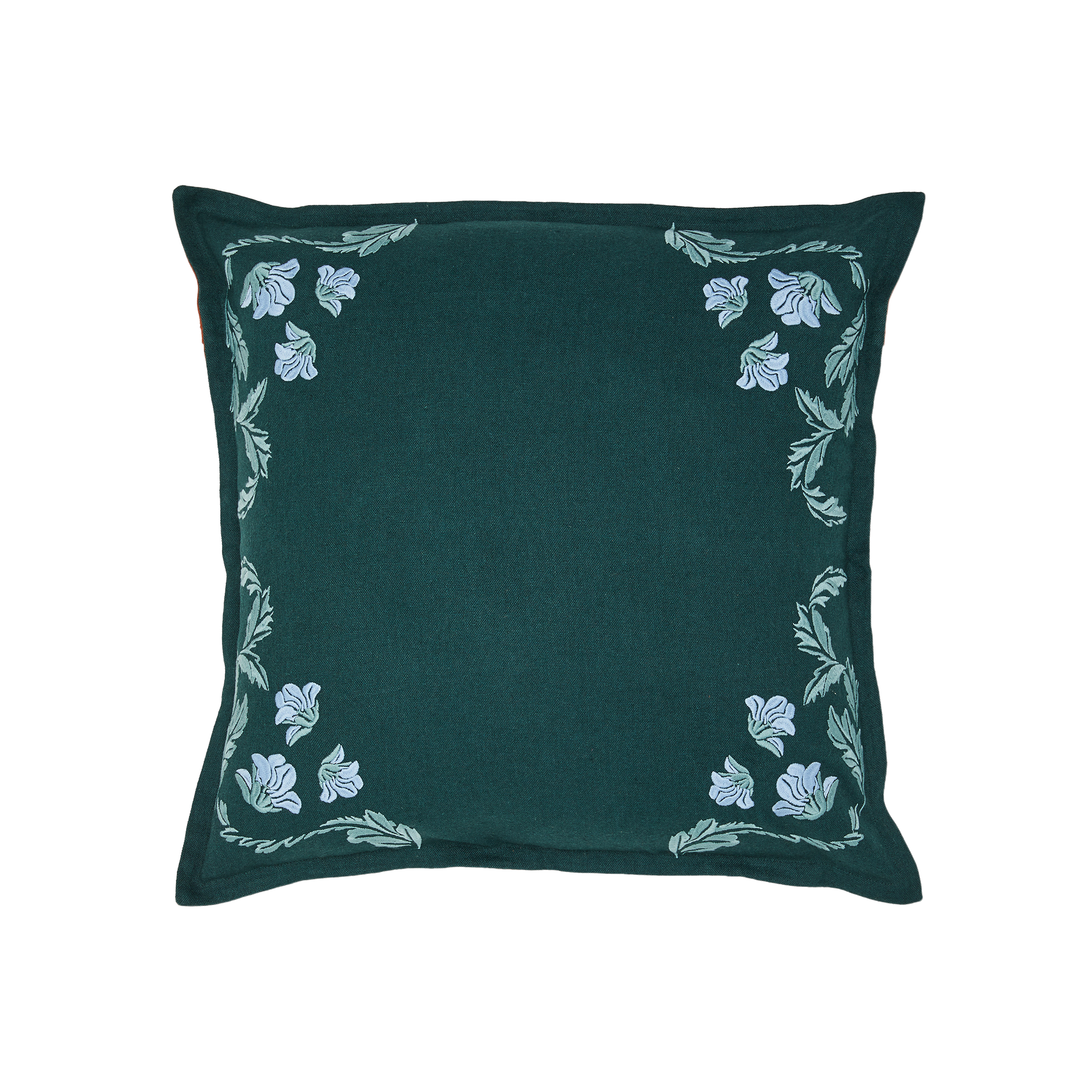 Hemp Cushion Cover Floral Teal