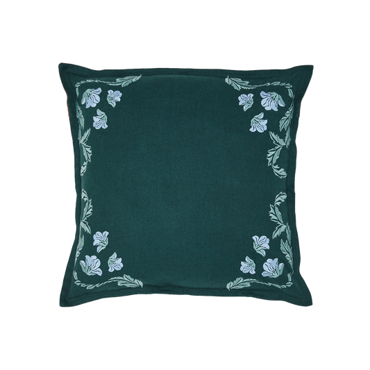 Hemp Cushion Cover Floral Teal